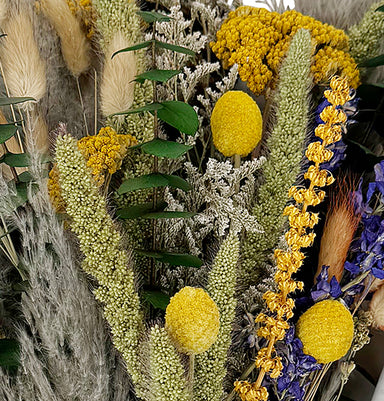 Golden Garden Bouquet with Yellow Globe Thistle zoomed