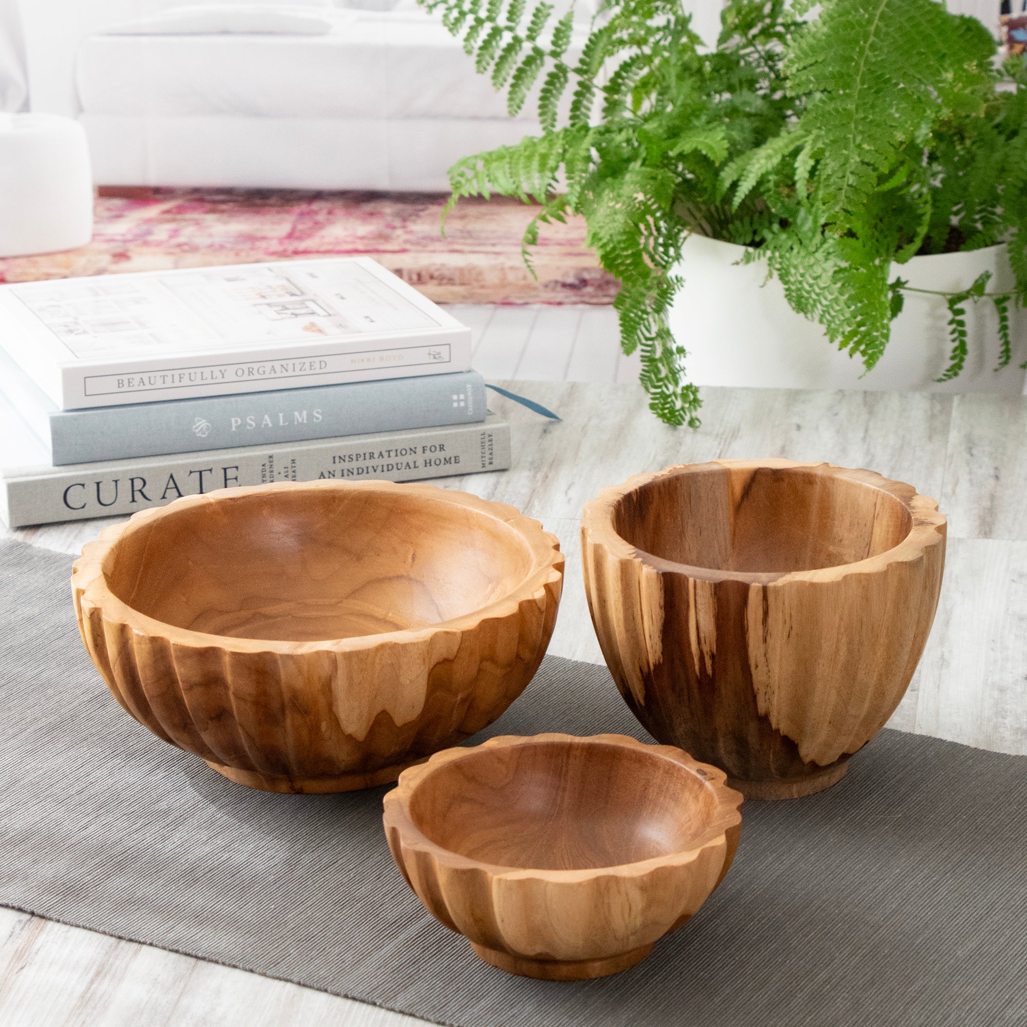 Scalloped Teakwood Catch-All Small Bowl collection