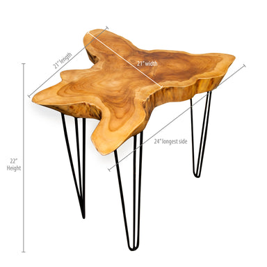 Teak Wood Organic Slab Accent Table dimensions