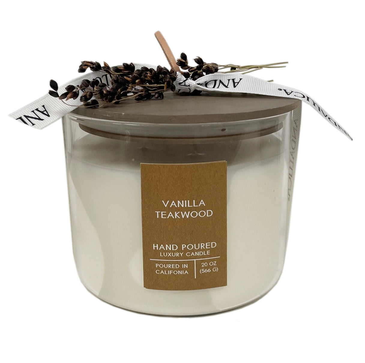 Vanilla Teakwood Botanical Tie 20 oz. Candle with Lid