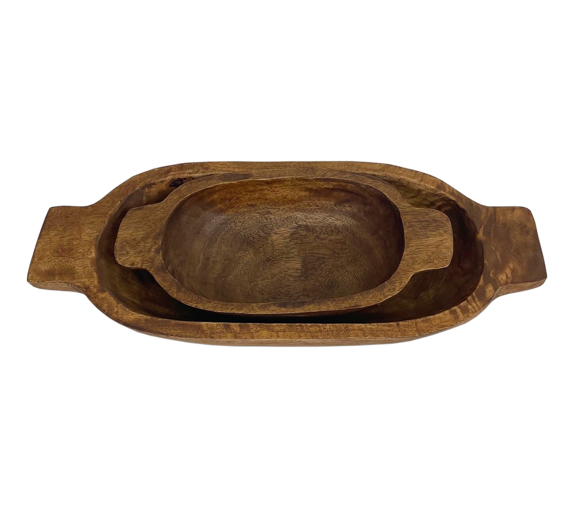 Mango Wood Set of 2 Oval Bowls With Handles