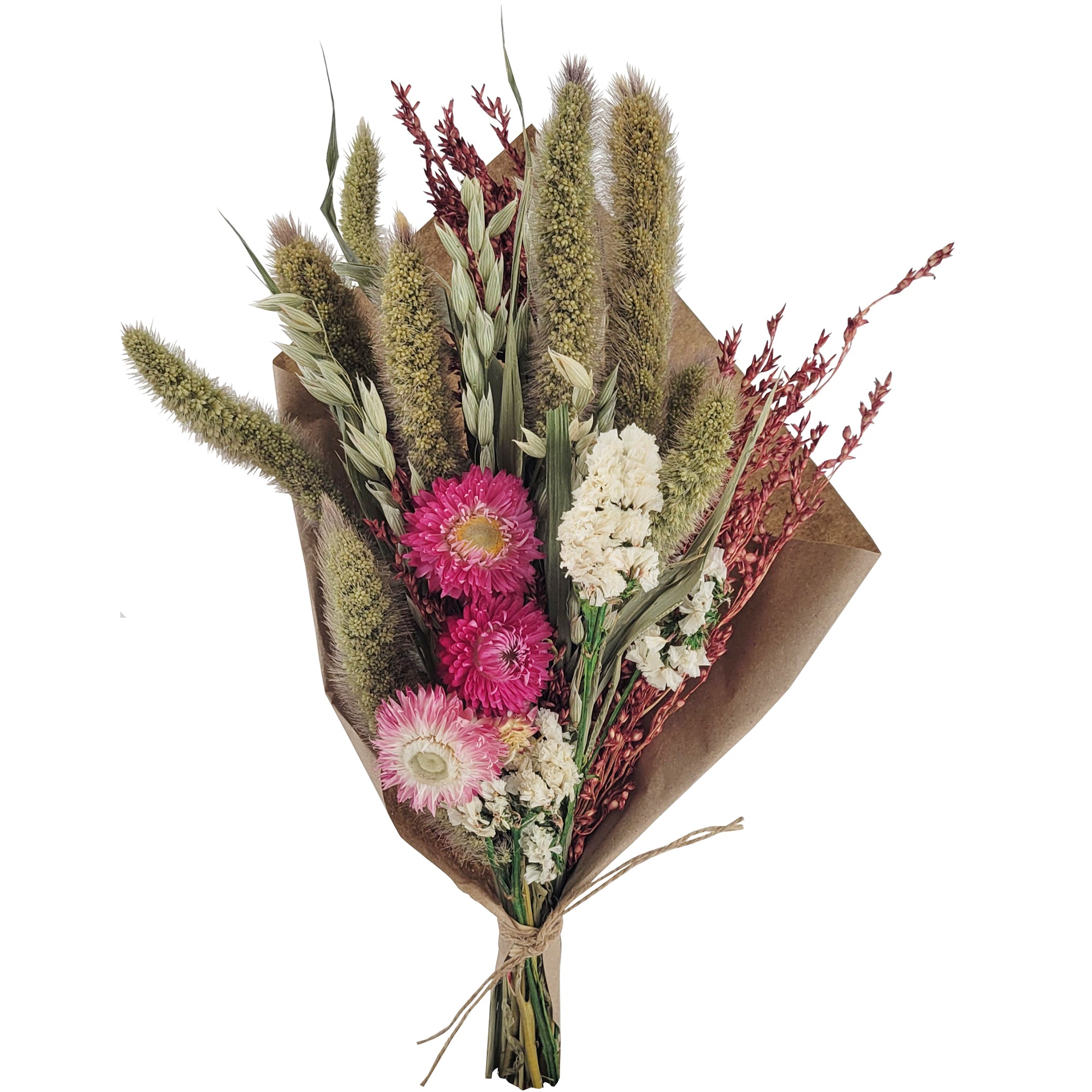 Floral bouquet with pink, white, natural.