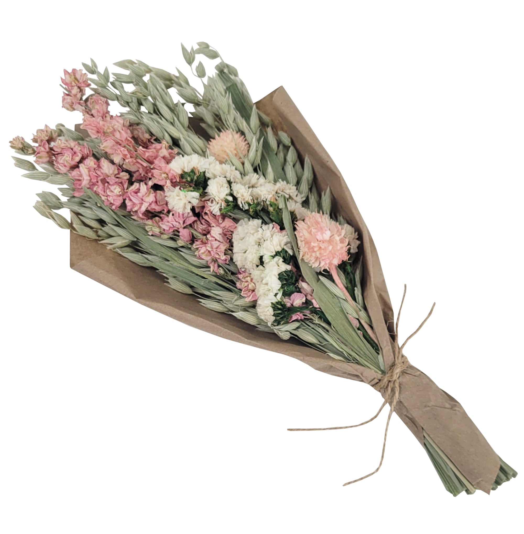 Floral bouquet with pink, white, and natural.