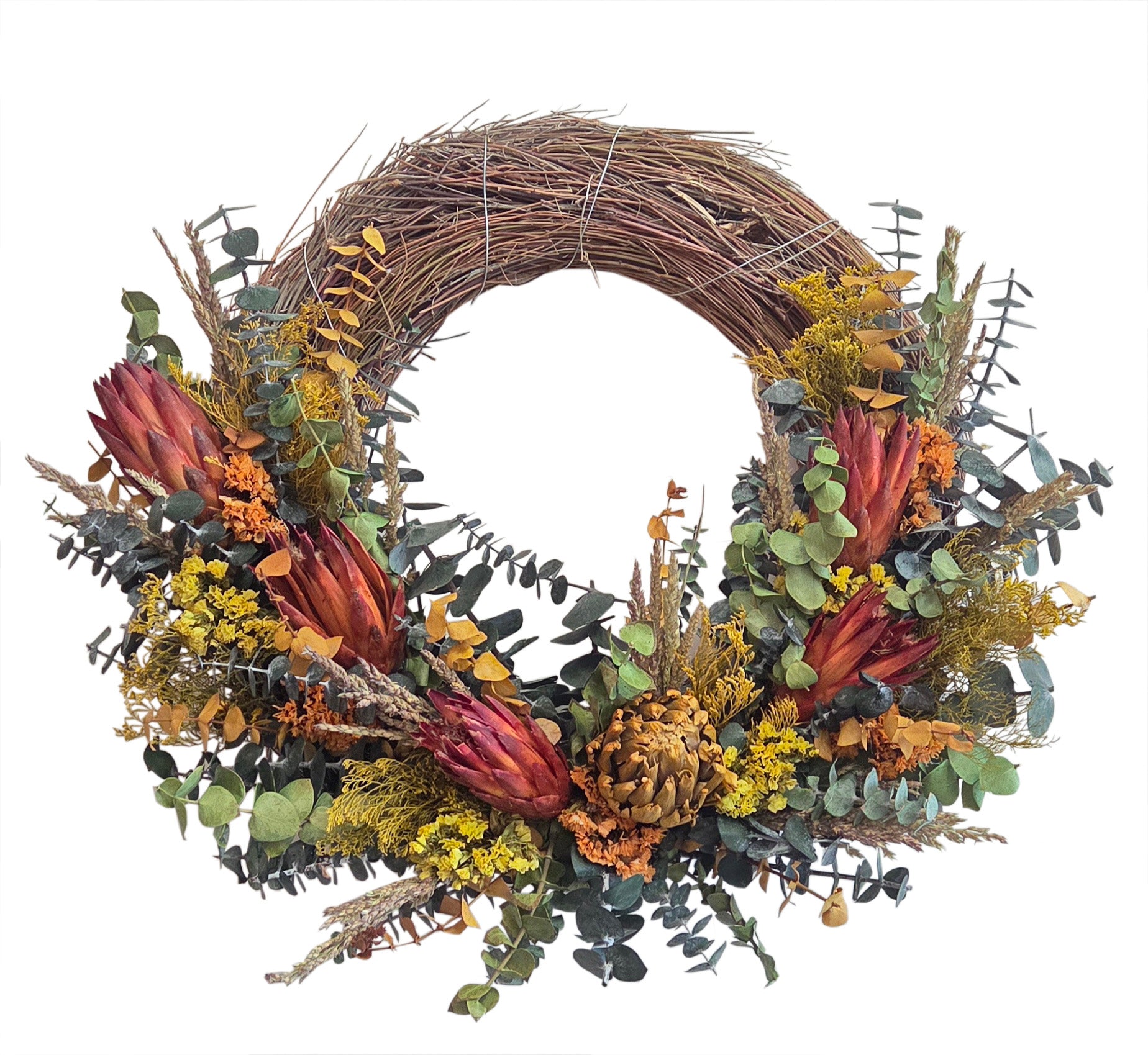 Floral artichoke half wreath.