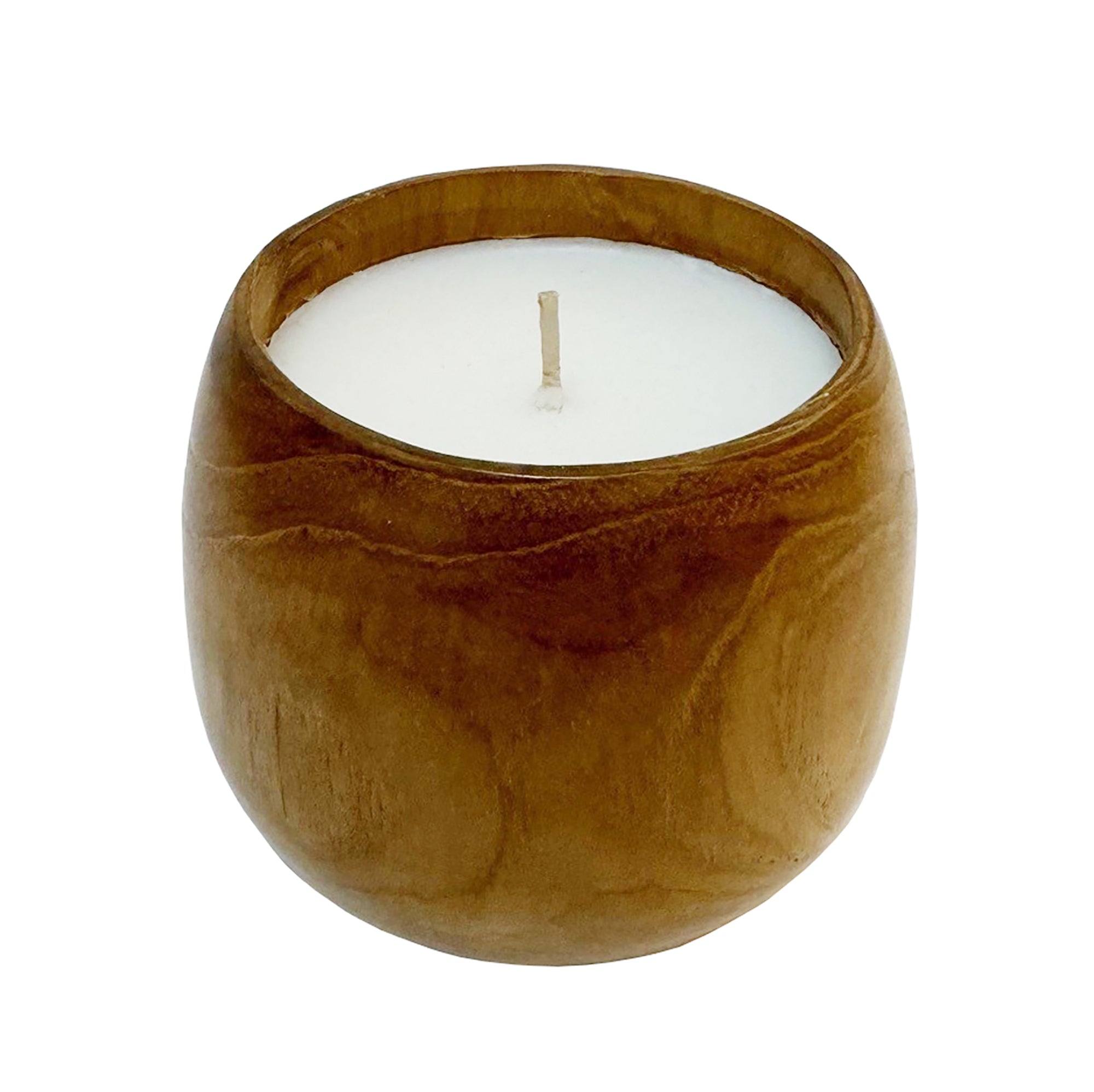 Candle filled into wood cup.