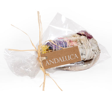 Rainbow floral smudge stick with  abalone shell.