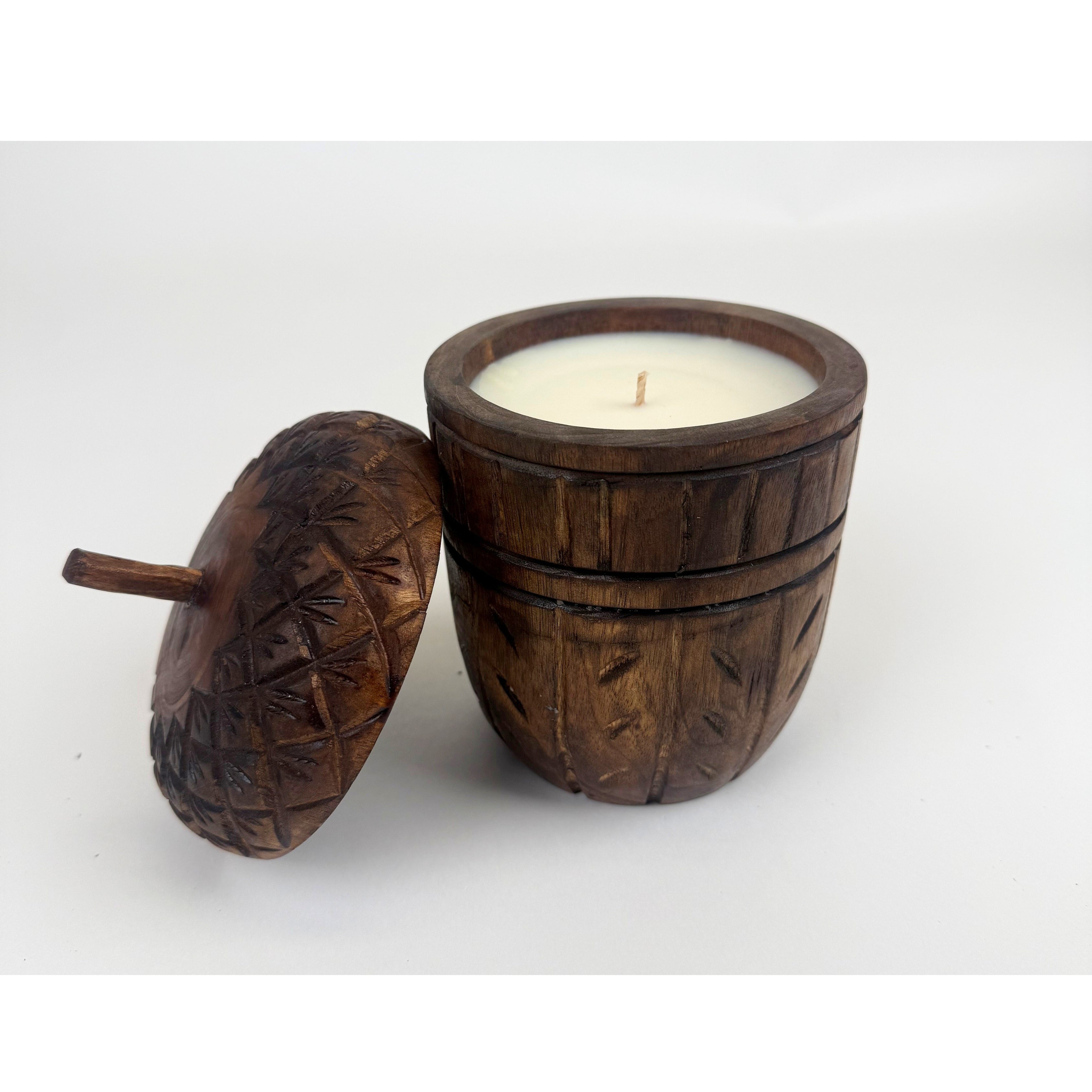 Carved Wooden Acorn Decorative Scented Candle