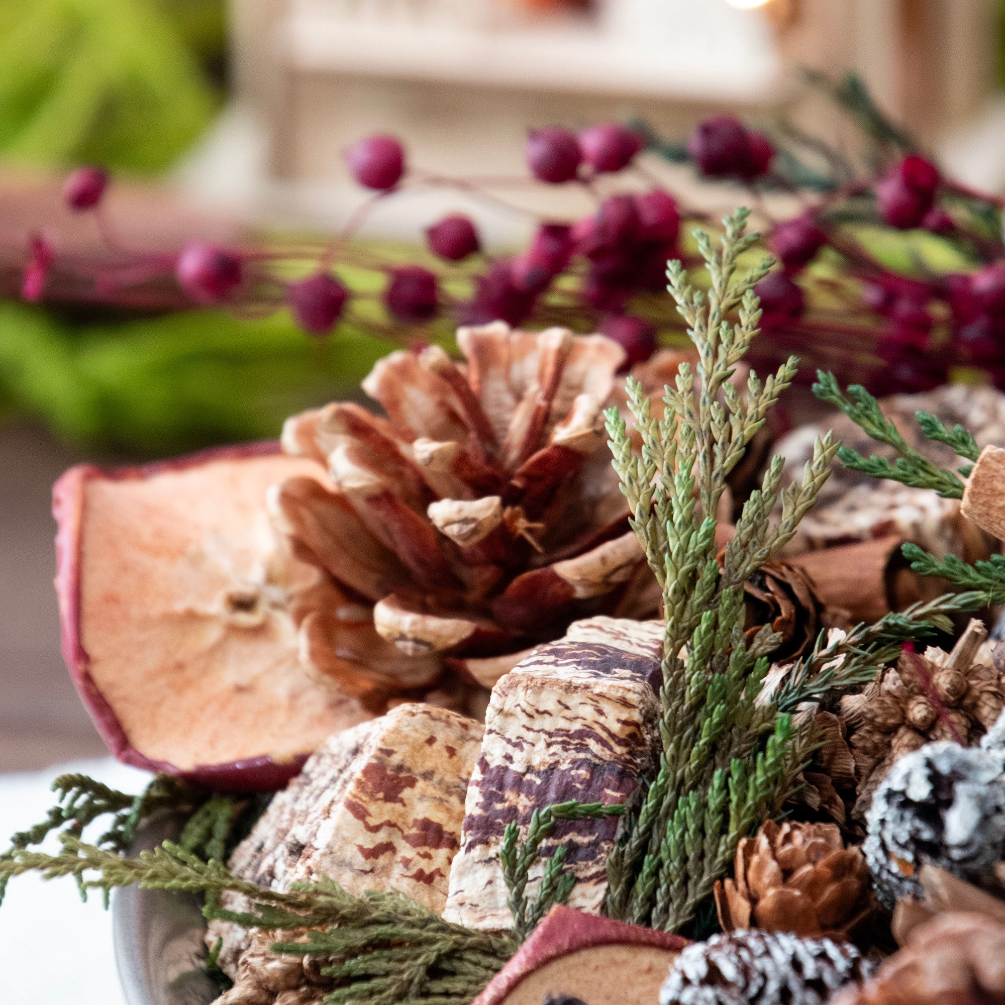Close-up of Apple Cinnamon Potpourri Bag of dried & preserved  Botanicals mixes with whole dried spices. For decoration only.