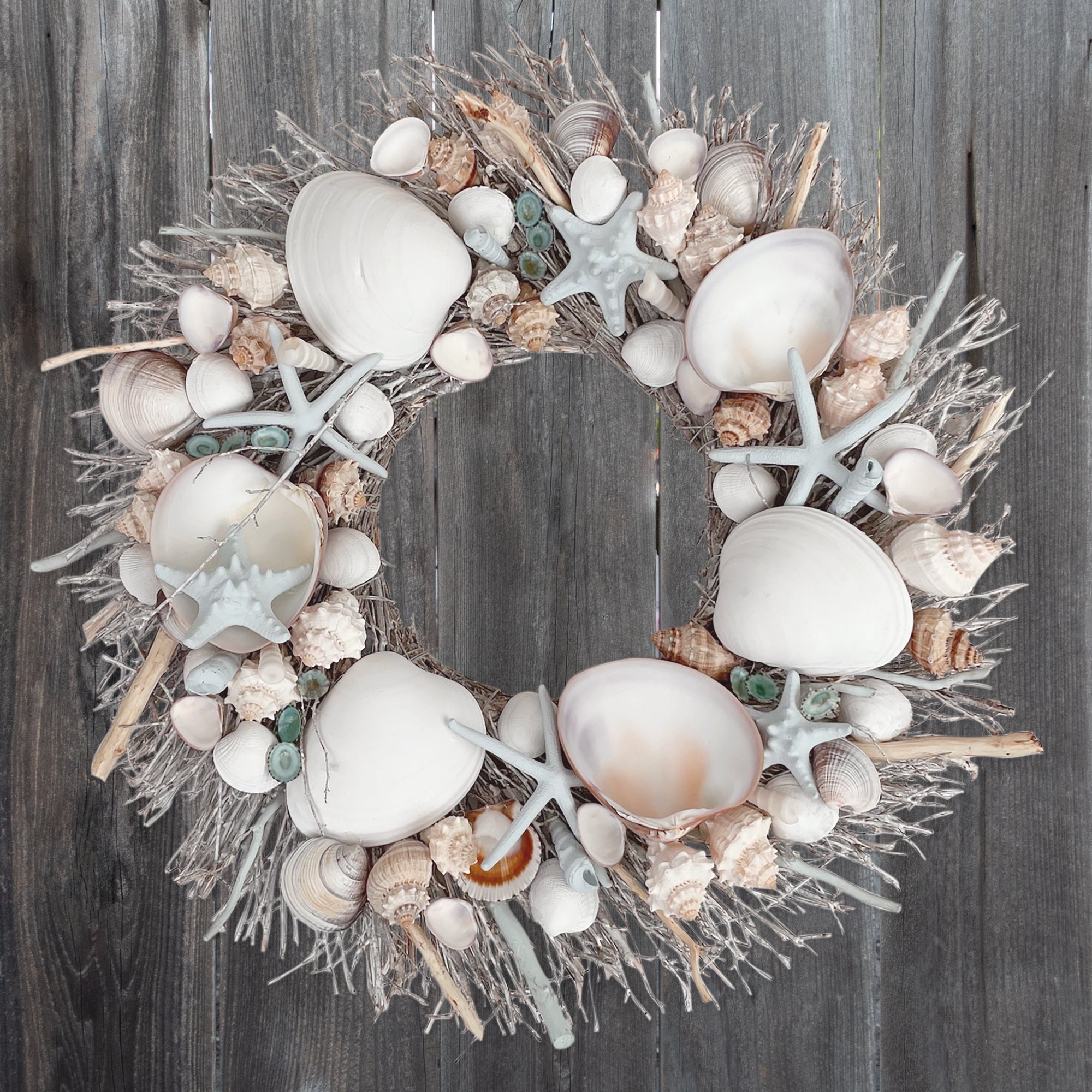 White & Light Blue Seashell Wreath