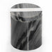 Marble-patterned cylindrical container with a white label on a white background