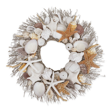 Natural shell wreath in white and orange.