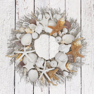 Natural shell wreath in white and orange.