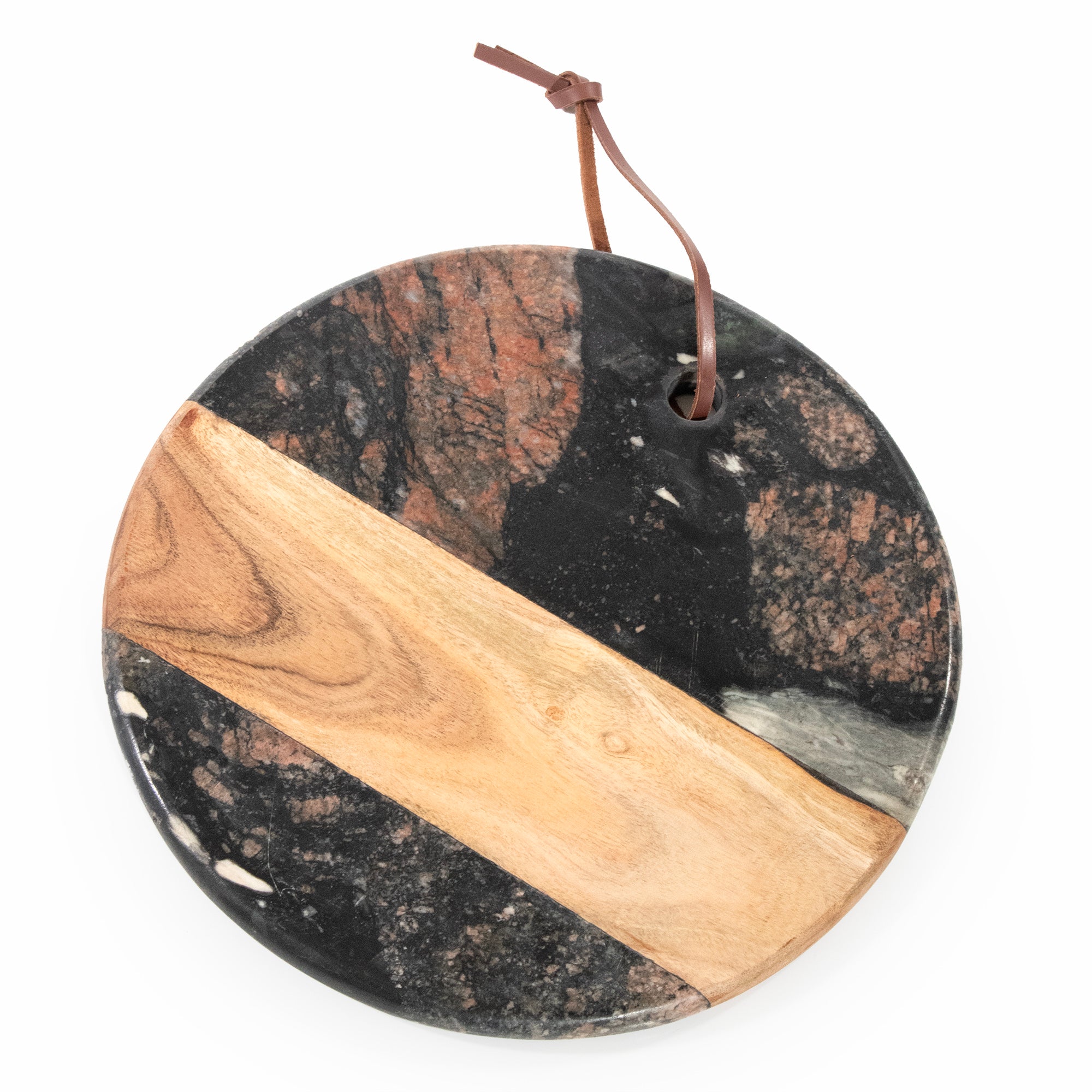 Round Dark Marble and Natural Wood Charcuterie Board.