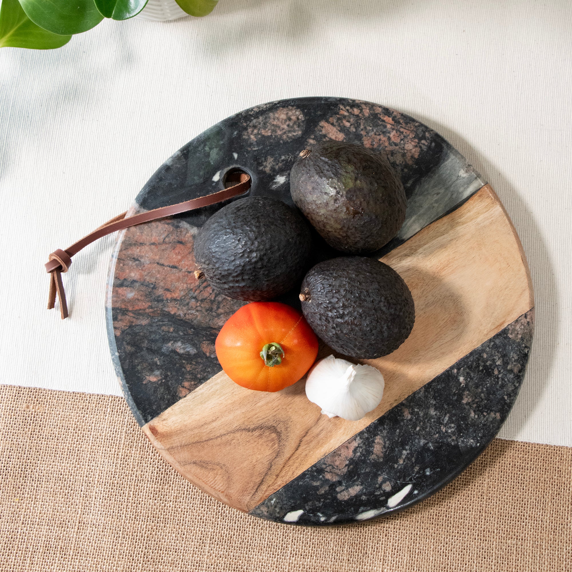 Dark Round Marble & Acacia Wood Charcuterie Board