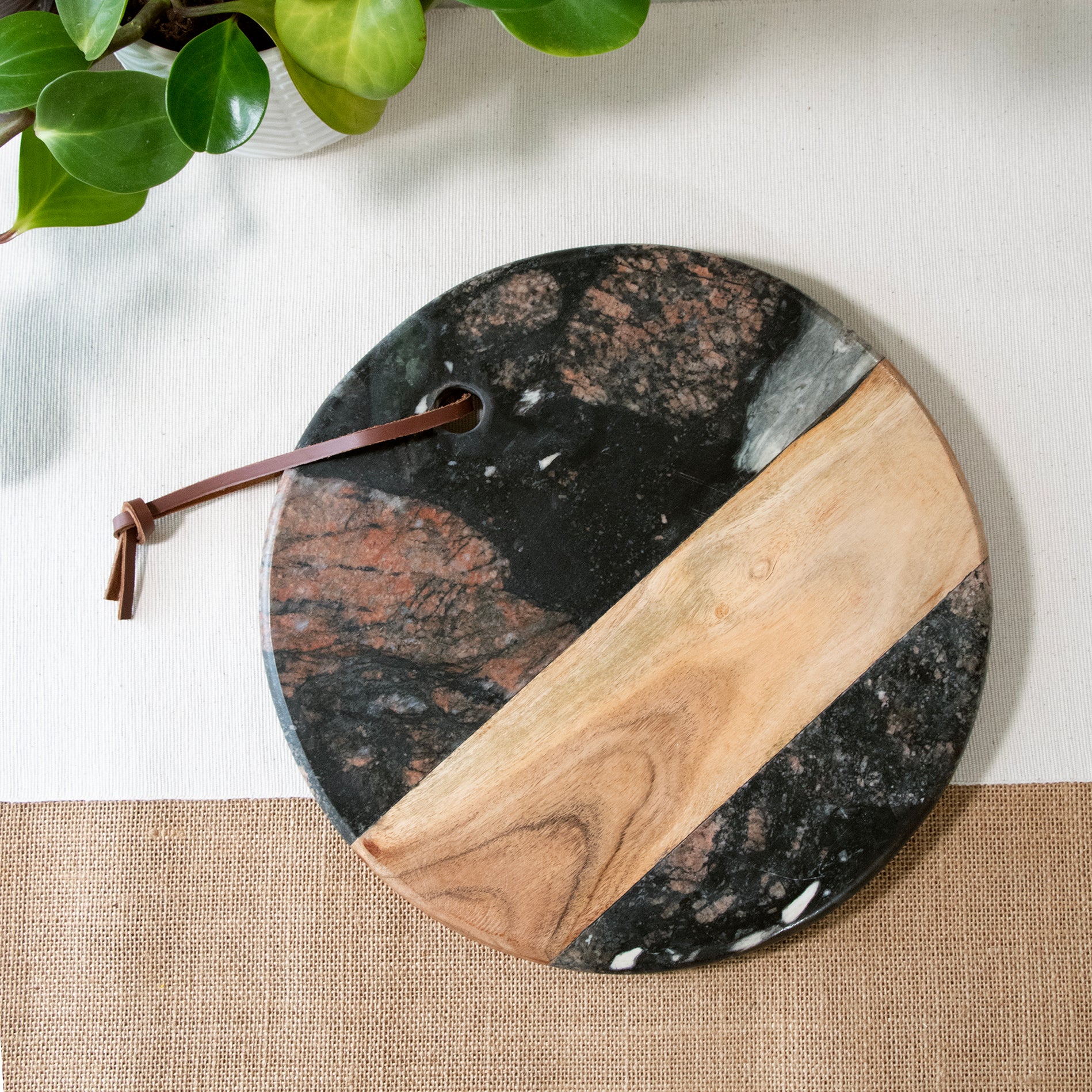 Dark Round Marble & Acacia Wood Charcuterie Board