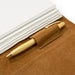 Detail shot of pen holder, for the Cognac color Large Suede Leather Journal w/ Organic Cotton Paper.