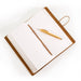 open, Cognac color small Suede Leather Journal w/ Organic Cotton Paper.