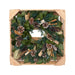 Evergreen Pine Wreath pictured in the wooden crate it come in.