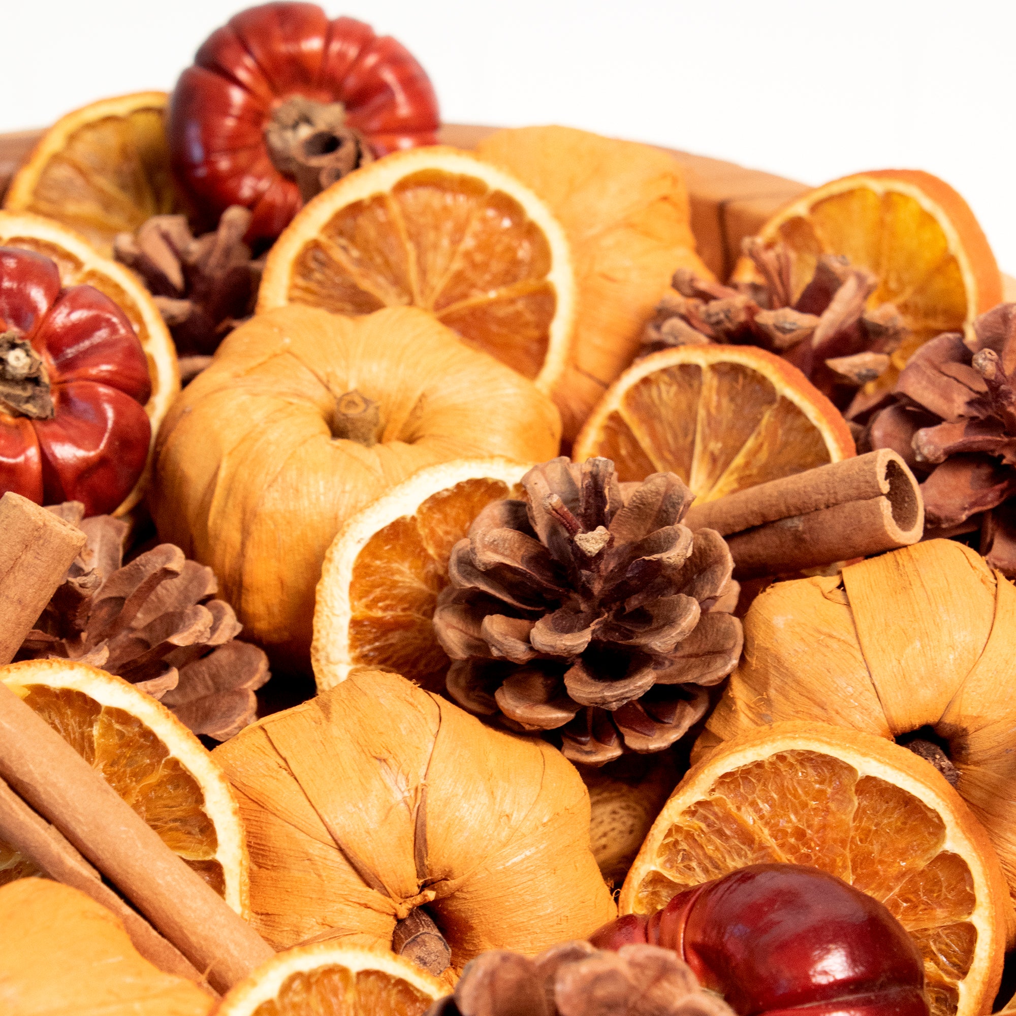 Close up of the botanicals in the bowl of Pumpkin Spice Potpourri. 