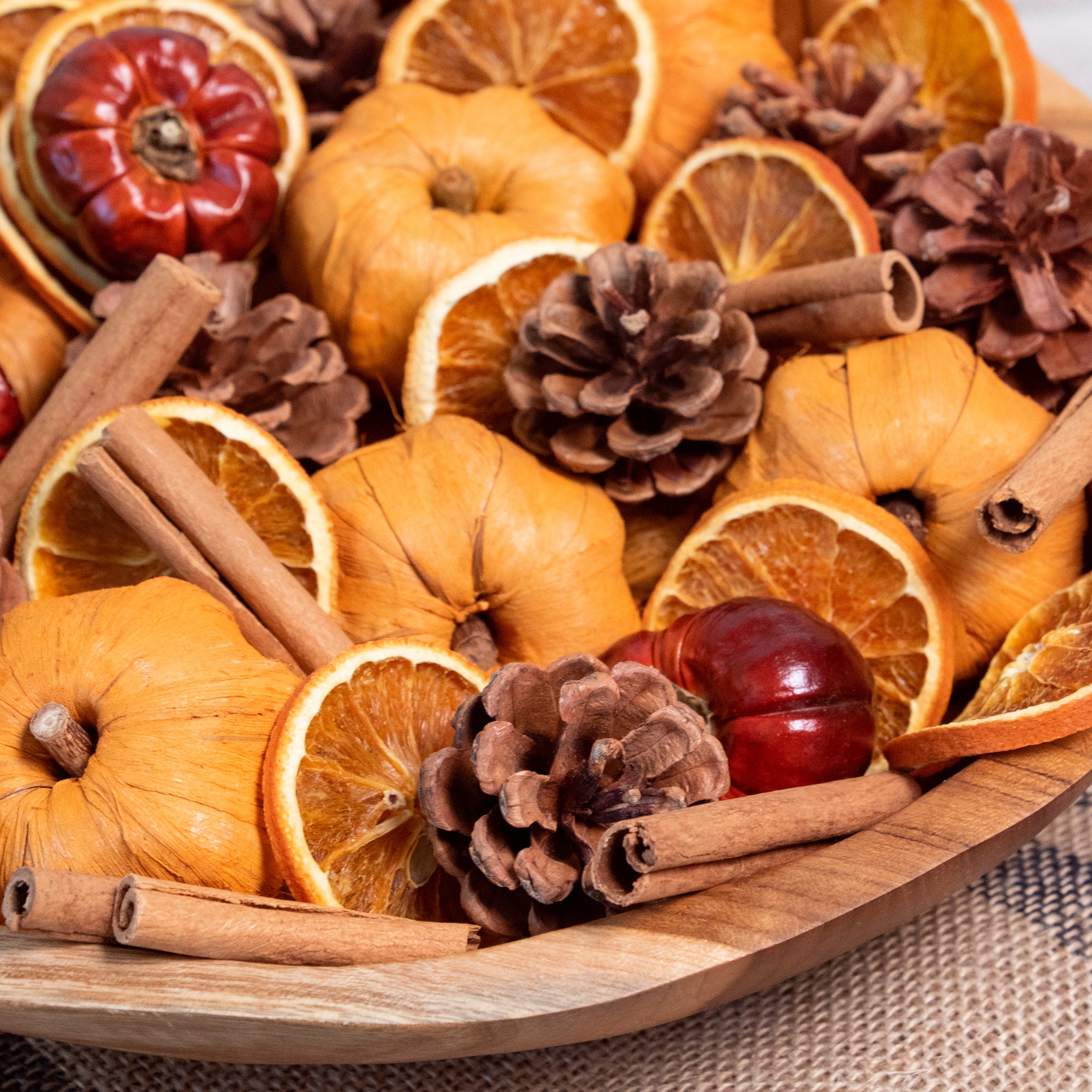 Close up of the botanicals in the bowl of Pumpkin Spice Potpourri. 