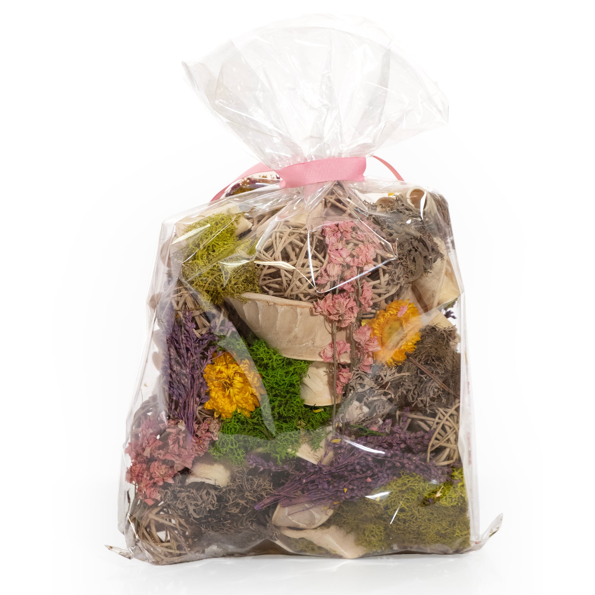 Floral Medley & Moss Bowl Filler Bag, shot on a white background. Back of the bag.