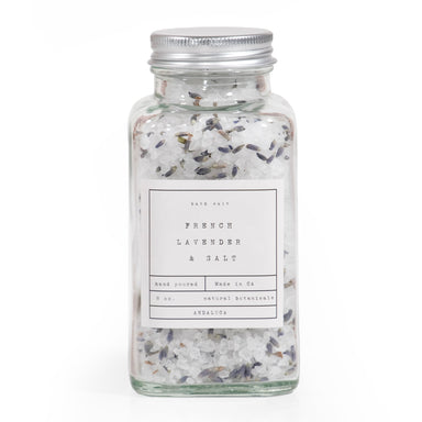 French Lavender Bath Salt jar, on white background.