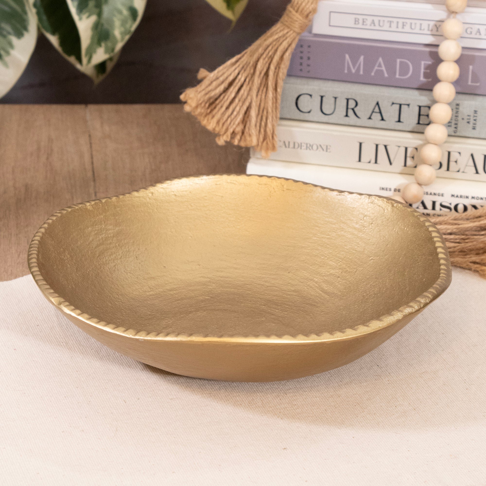 Gold Round Cast Metal Decorative Bowl 10inch