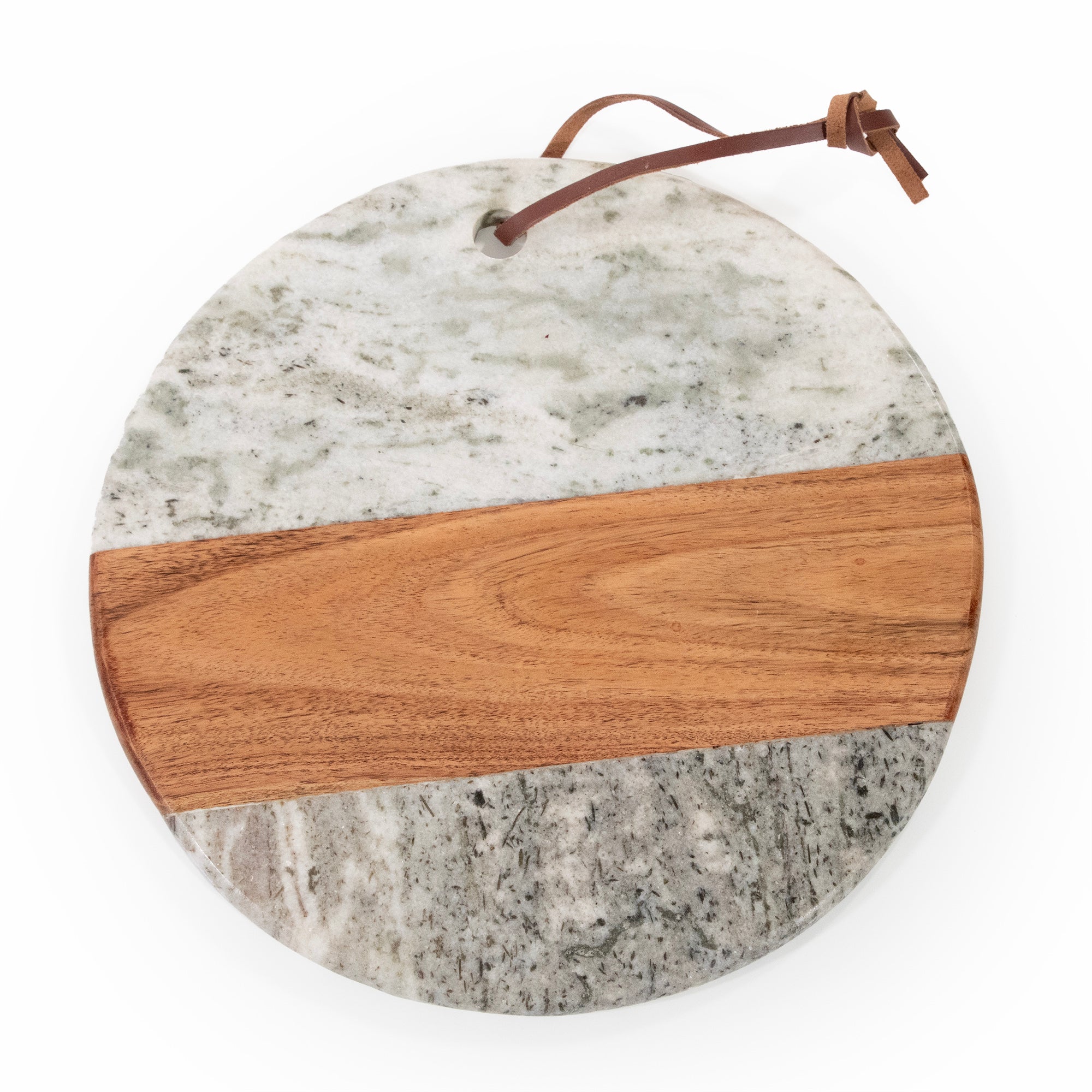 Gray Marble and Natural Wood Round Charcuterie Board.