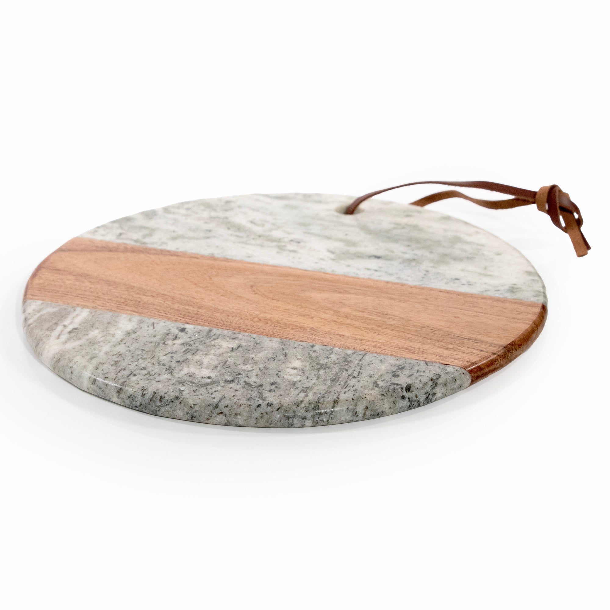 Gray Marble and Natural Wood Round Charcuterie Board.