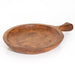 Photo of round teak wood platter with one large handle.