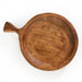 Photo of round teak wood platter with one large handle.