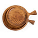 Photo of 2 round teak wood platters with one large handle.