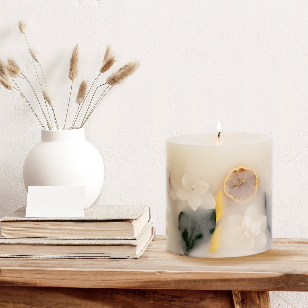 Lemon Zest & Thyme Botanical Pillar Candle — Andaluca Home