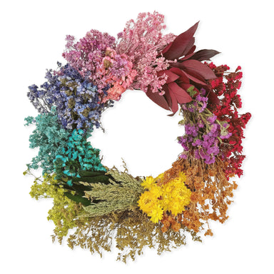 Colorful rainbow floral wreath.