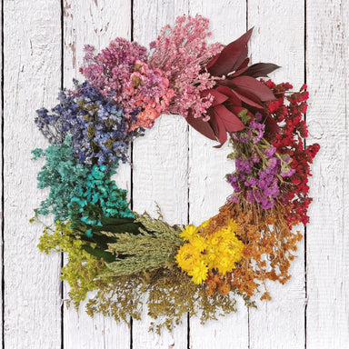Colorful rainbow floral wreath.