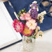 Mini Strawflower & Larkspur Bouquet Bundle, overhead image of the bouquet in a vase.