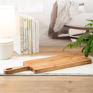 Empty Mango Wood Rectangular Charcuterie Board, in a room setting