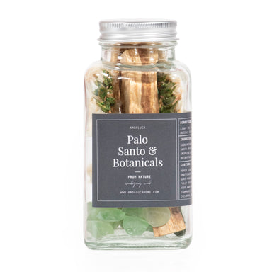Front of Palo Santo & White Flower Smudging Jar Set, on white background.