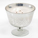 Silvery mercury glass pedestal with candle.