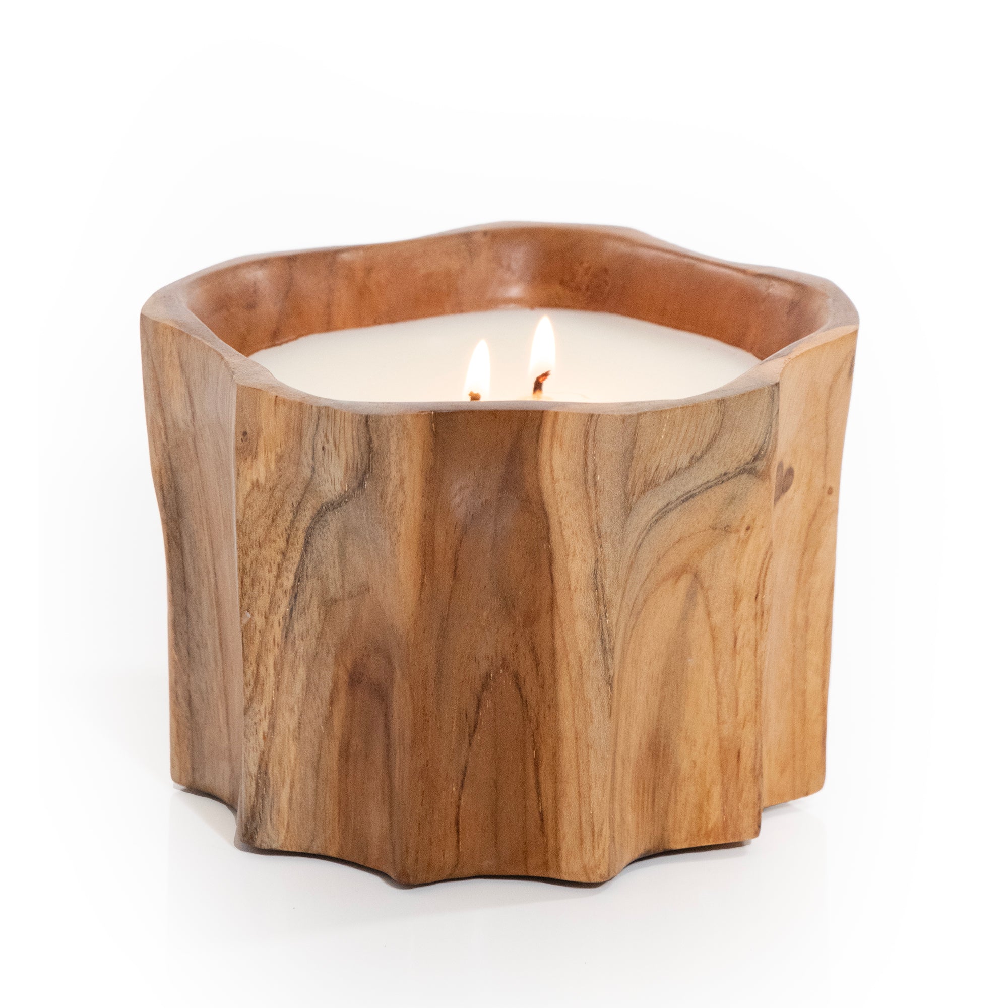 Petite Teak Organic Bowl Candle, lite. Shot on a white background.