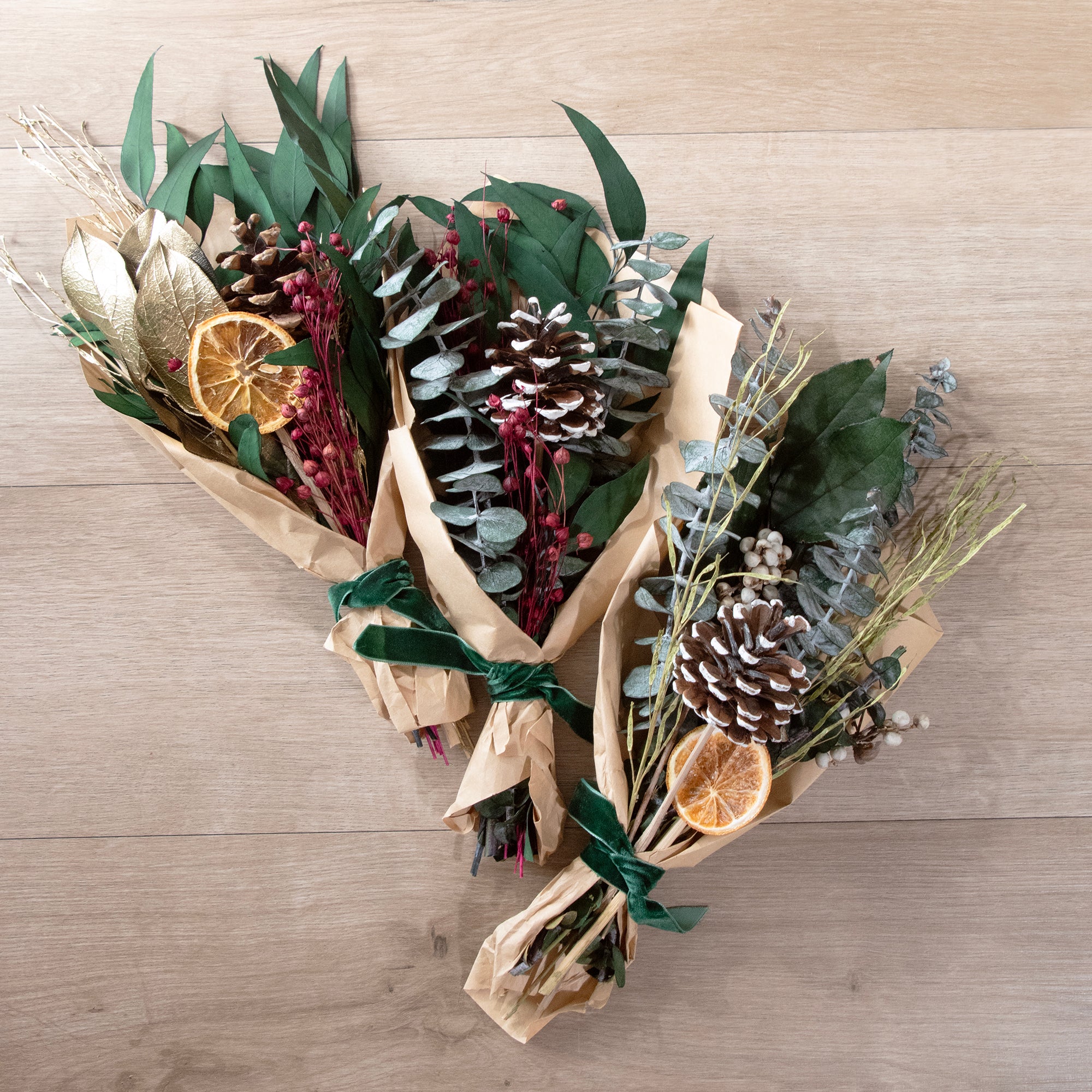 Petite Winter 12" Bouquet: Gold Leaf & Willow Eucalyptus collection