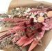 Dried flower bouquet with pink, white, and natural colors.