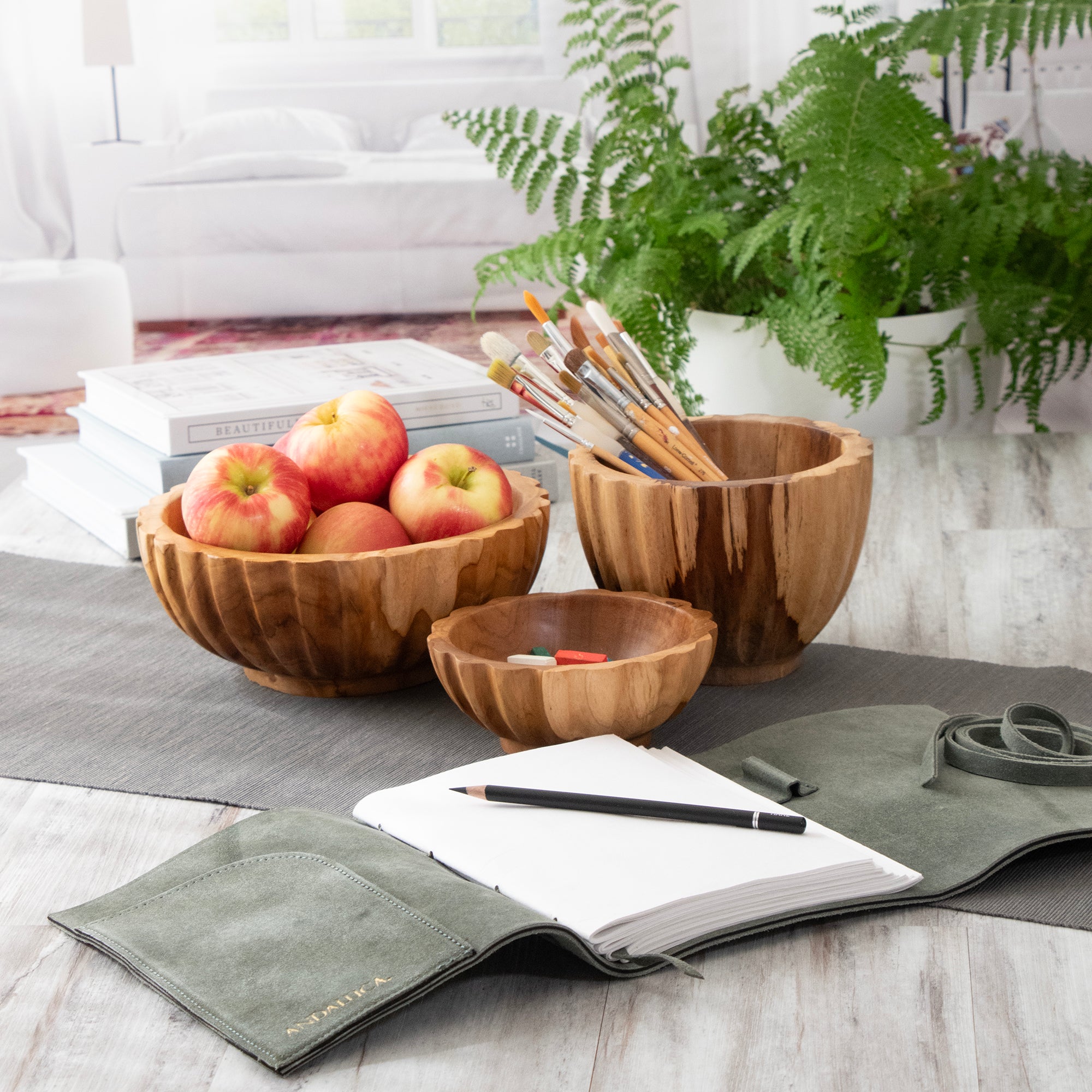 Scalloped Teakwood Medium Bowl collection