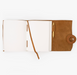 Open, Cognac color Large Suede Leather Journal w/ Organic Cotton Paper.