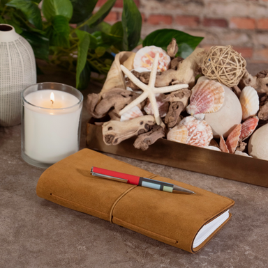 Closed, Cognac color small Suede Leather Journal w/ Organic Cotton Paper.