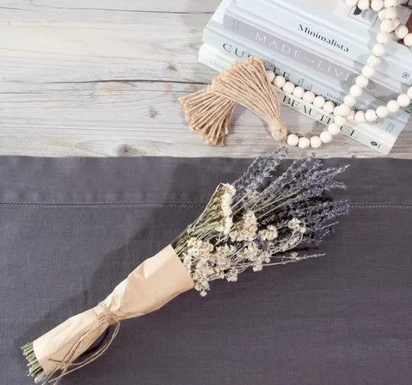 Bouquet of lavender and white dried flowers.