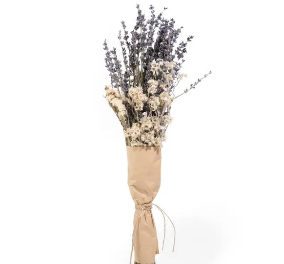 Bouquet of lavender and white dried flowers.