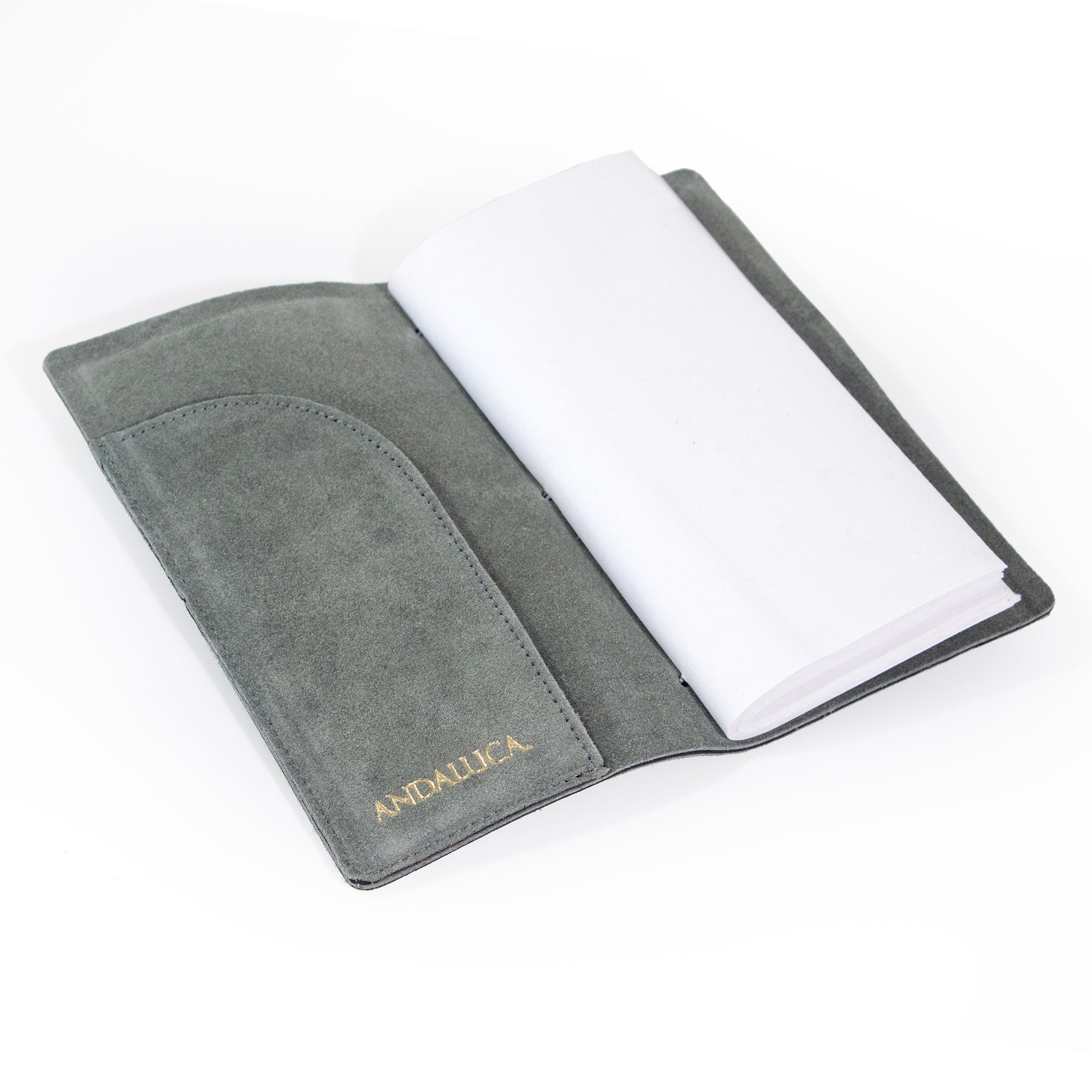 Teal Grey Suede Journal W/ Organic Cotton Paper:  Small