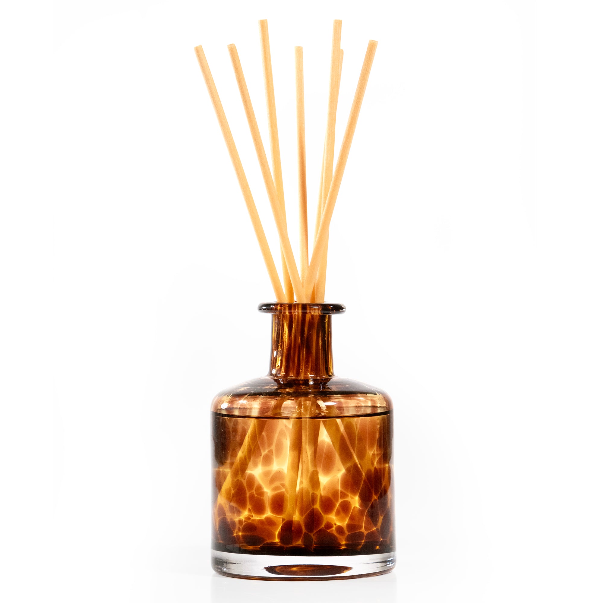 Brown tortoise glass reed diffuser.