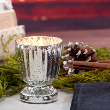 Silver mercury fluted glass candle.